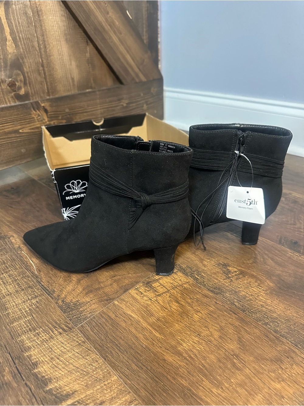 East 5th Black Suede-Look Ankle Booties with Knotted Wrap